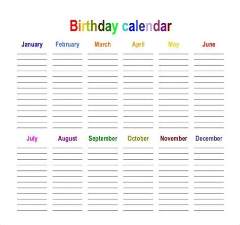 Free Birthday Calendar Printable Customizable Many Designs Sample