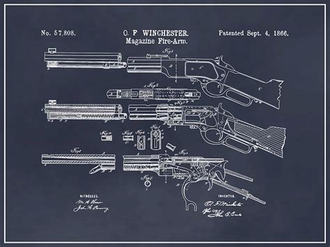 1866 Winchester Lever Action Rifle Blackboard Patent Print Drawing By