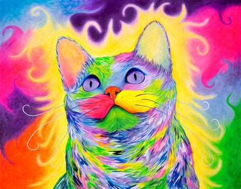 Rainbow Kitty Cat Painting Psychedelic Cat Art Print On Etsy Cat