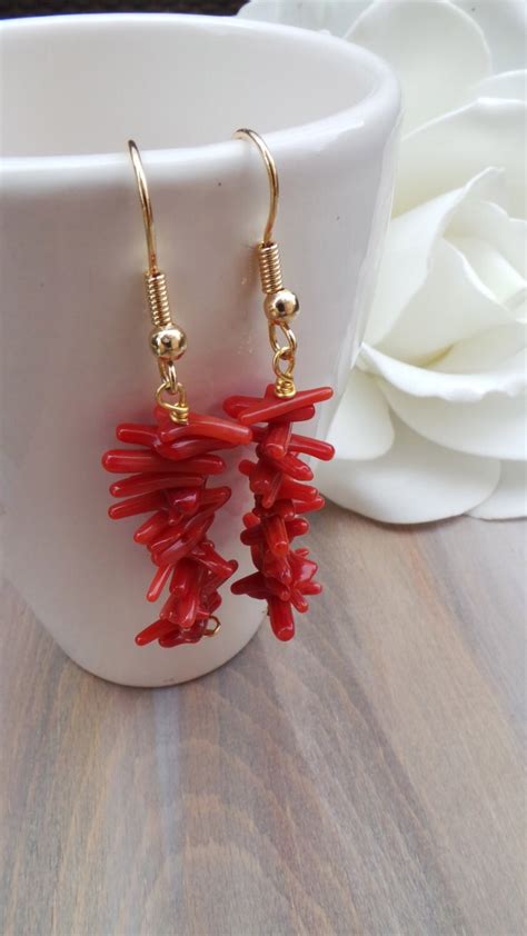 Coral Earrings Red Coral Earrings Dangle Earrings Red Earrings