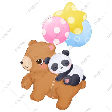 Adorable Baby Vector Hd Images Adorable Baby Bear And Panda Flying