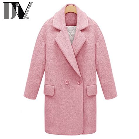 Div New Arrival Solid Color Wool Coats Women Turn Down Collar Long