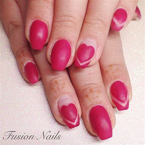 Pink Valentines Day Coffin Nails One Nails Is Covered In Pink Glitter While The Others Have A