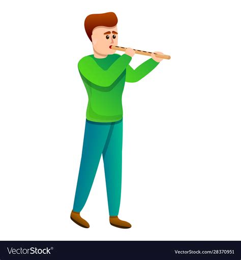 Boy Playing On Flute Icon Cartoon Style Royalty Free Vector
