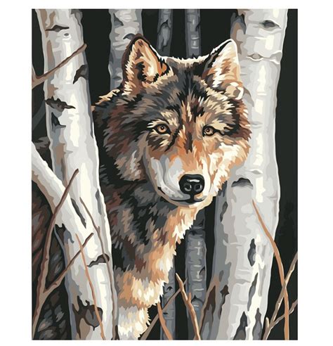 Wolf Birch Paint By Number Kit Home Decoration Color By Etsy