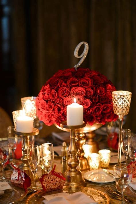 Red Wedding Roses Gold Wedding Accents And Decor Classic And Elegant