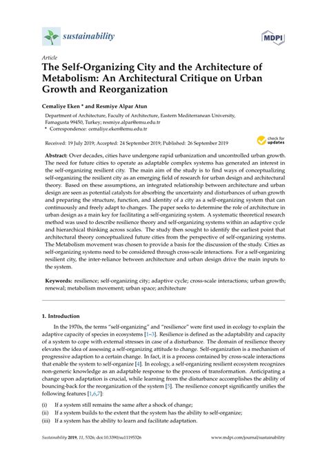 Pdf The Self Organizing City And The Architecture Of Metabolism An