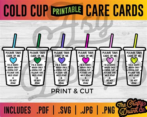 Cold Cup Printable Care Cards - Printable Care Instructions, Print and