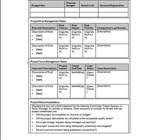 Microsoft Word Templates Free Project Status Report Template
