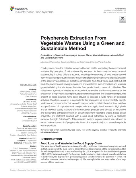 PDF Sustainable Food Processing A Section Of The Journal Frontiers