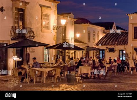 Portugal Faro Old Town Centre A Street Restaurant In The Evening
