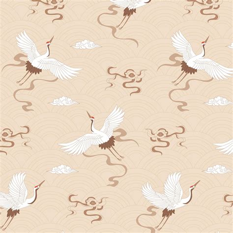 Premium Vector Japanese Kimono Motif With Crane Bird Seamless Pattern