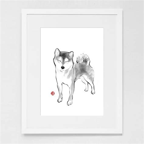 Shiba On A Sunny Day Art Posterjapanese Dog Sumi E Painting Etsy