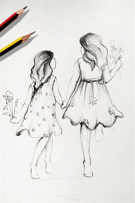 How To Draw Best Friends Walking Together Two Sisters Walking