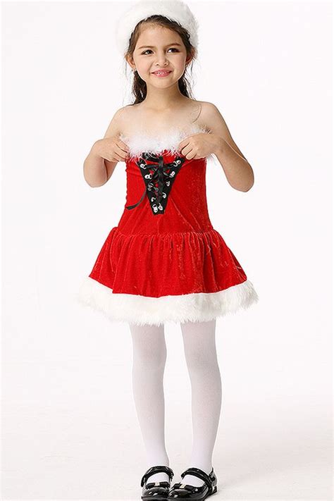 Red Strapless Dress Christmas Chic Kids Costume Red Strapless Dress