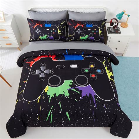5 Piece Boys Fullqueen Gamer Comforter Set With Sheets 3d