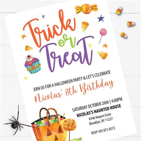 Trick Or Treat Halloween Invitation Sweets Invitation For Etsy