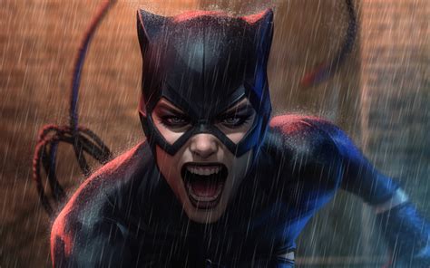 Download Wallpapers 4k Catwoman Rain Superheroes 3d Art Creative
