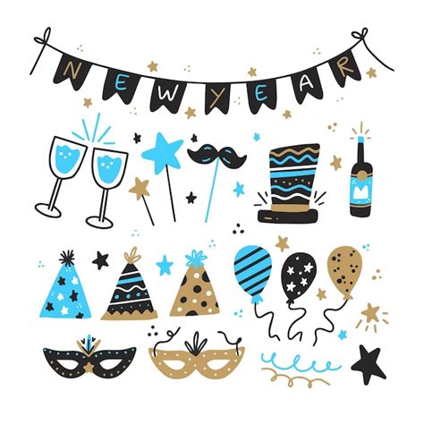 Free Vector Hand Drawn New Year Party Element Collection