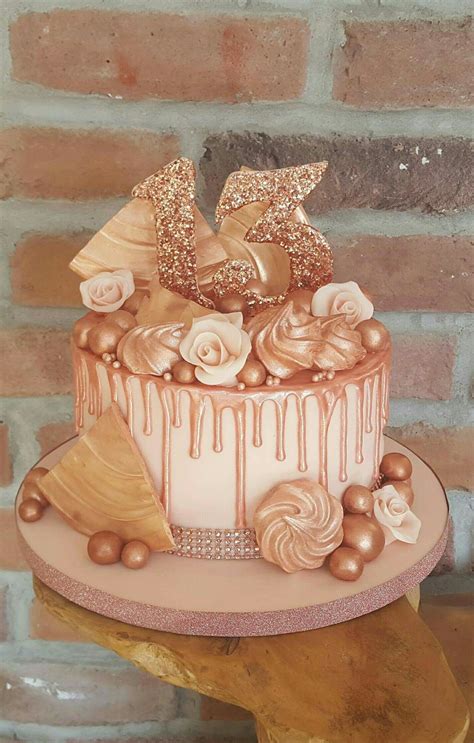 Rose Gold Drip Cake Drip Cake Rose Gold Cake ☺ 14th Birthday Cakes Sweet 16 Birthday Cake