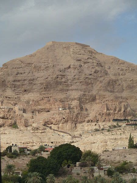 The high mountain aka mount temptation on which jesus was tempted by satan: The Mount of the Temptation is rising above Jericho ...