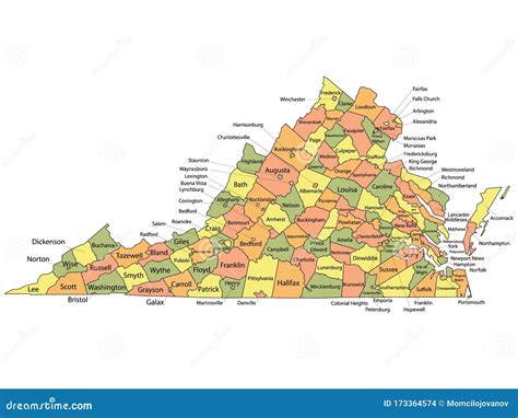 Mapa Del Condado De Virginia Ilustración del Vector Ilustración de condado georgia