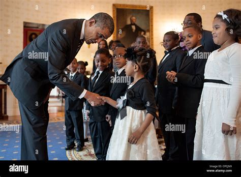 President Barack Obama Greets The Zion Baptist Church Childrens Stock