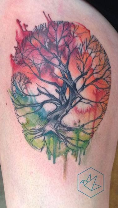 Watercolor Tree Tattoo Design For Shoulder