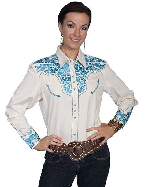 Scully Western Shirt Womens Long Sleeve Snap Embroidery Floral Pl