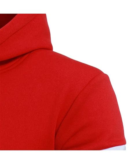 drawstring color block panel fleece pullover hoodie red 3735568213