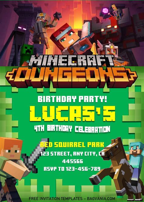 Minecraft Birthday Invitation Templates Editable With Ms Word Free