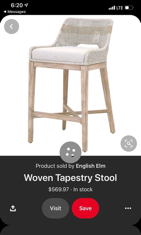 A White Wicker Bar Stool With The Words Woven Tapestry Stool In Stock