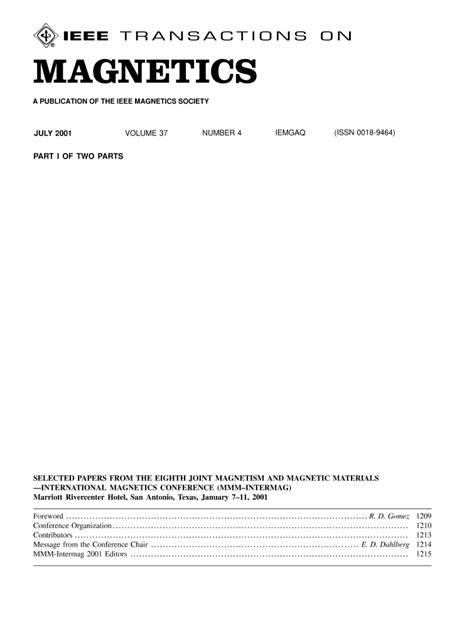 International Magnetics Conference Mmm Intermag Ieee Journals