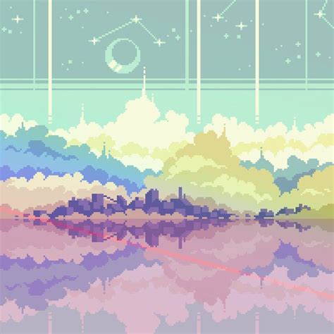 Pixel Art Fantasy Scene Pastel Aesthetic Moon And Stars