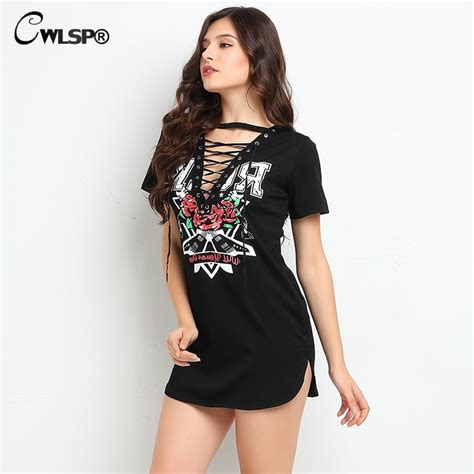 Cwlsp Cross T Shirt Dress Gothic Punk Rock Women Side Split Sexy Mini