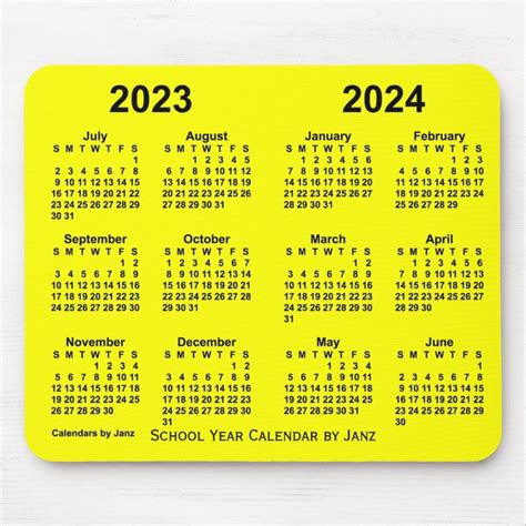 2023 2024 School Year Calendar By Janz Yellow Mouse Mat Zazzle
