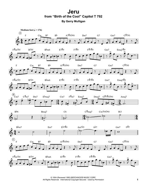 Jeru Sheet Music Miles Davis Trumpet Transcription