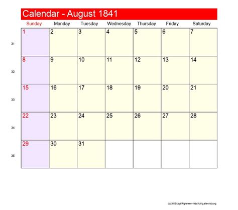 August 1841 Roman Catholic Saints Calendar