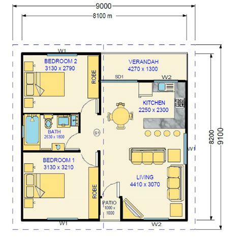 Bedroom Bathroom Granny Flat Floor Plans Floorplans Click