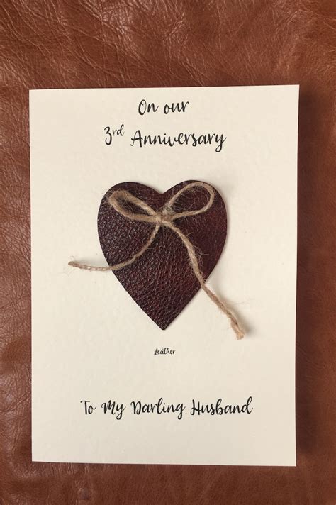 3rd Wedding Anniversary Cards Leather Anniversary Heart Etsy Uk
