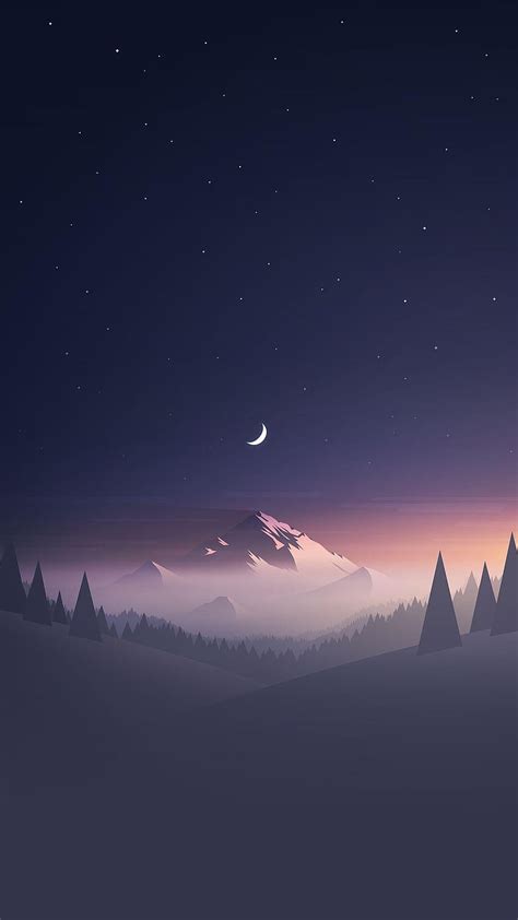 6 Night Mountain Winter Iphone Mountain Moon Nightscape Hd Phone