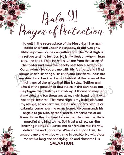 Psalm 91 Protection Prayer Gods Protection Prayer Christian Wall Art