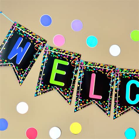 Youngever 67 Pcs Confetti Pennants Welcome Bulletin Board With Golden