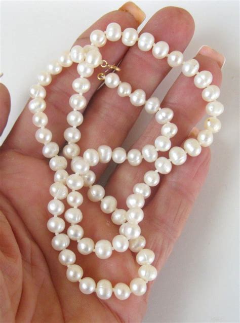 14k Gold Pearl Necklace Signed Jcm Genuine Creamy Pearls Hand Etsy