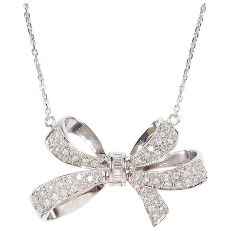 Vintage 14k White Gold 96 Ctw Diamond Bow Necklace Bow Jewelry Bow