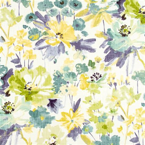 Teal Yellow Floral Upholstery Fabric Contemporary Custom