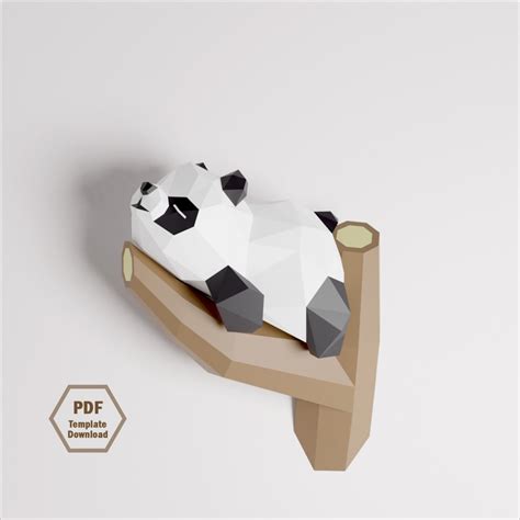 Pdf Template Of Panda On Tree Papercraft Template 3d Etsy Paper