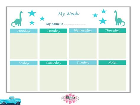 Weekly Chart Dinosaurs Printable Childrenkids Weekly Etsy Goal