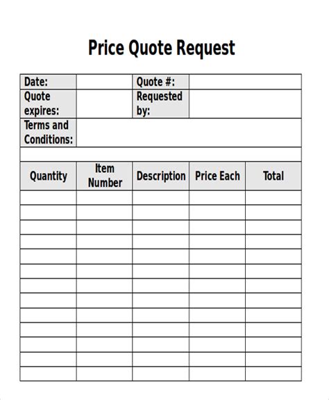 Free 12 Sample Quote Request Forms In Ms Word Pdf