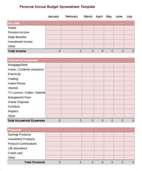 Printable Budget Spreadsheet Template